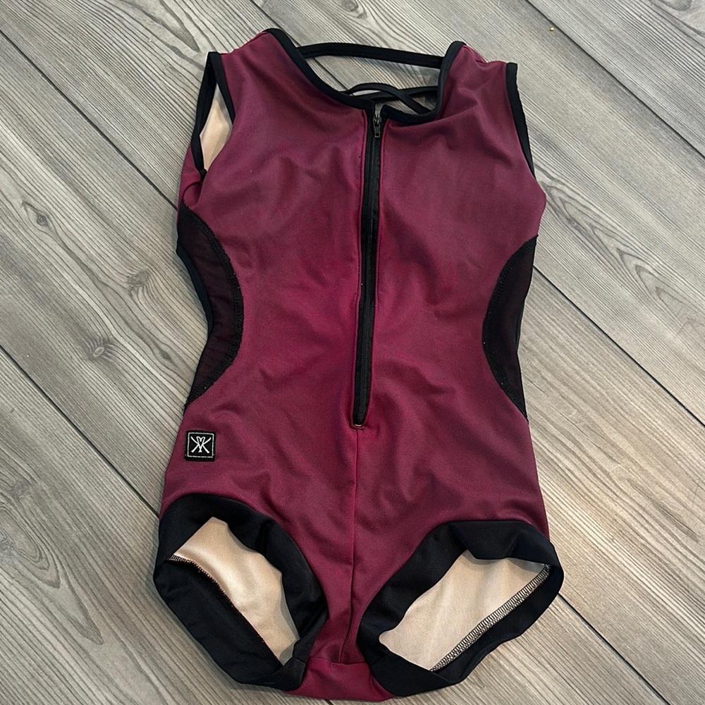 Kandy Kouture Burgundy and Black Sleeveless Zip-Up Bodysuit